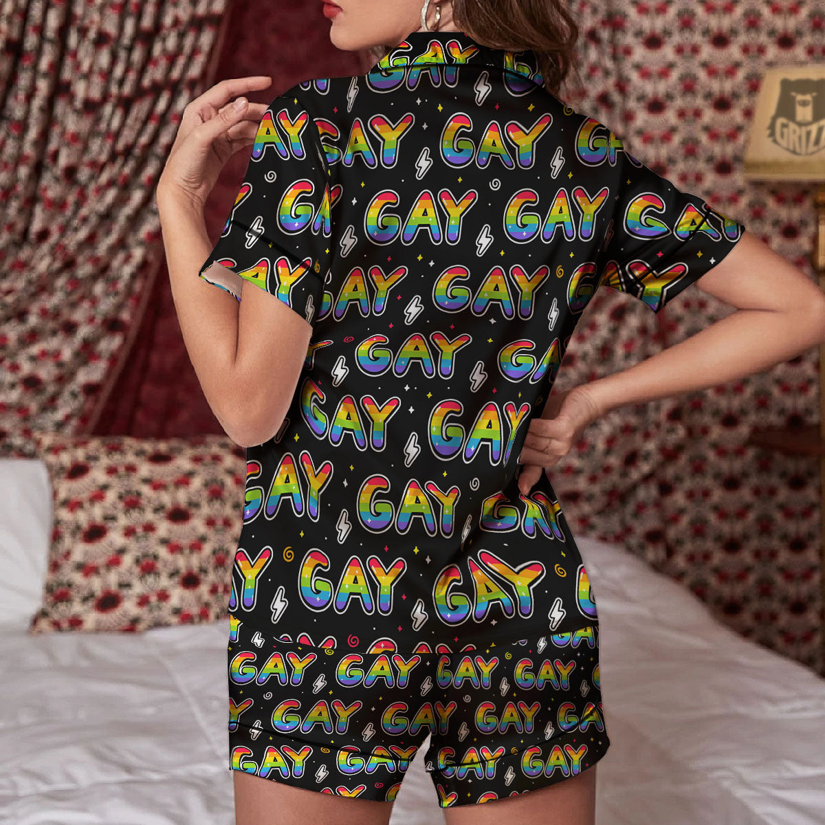 Gay Pride Rainbow Print Pattern Women Silk Pajamas-grizzshop