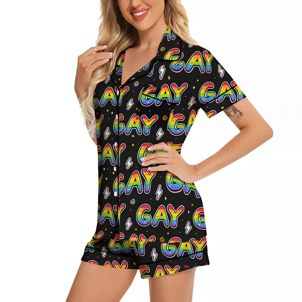 Gay Pride Rainbow Print Pattern Women Silk Pajamas-grizzshop