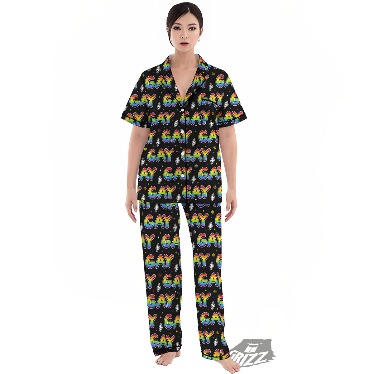 Gay Pride Rainbow Print Pattern Women's Pajamas Set-grizzshop