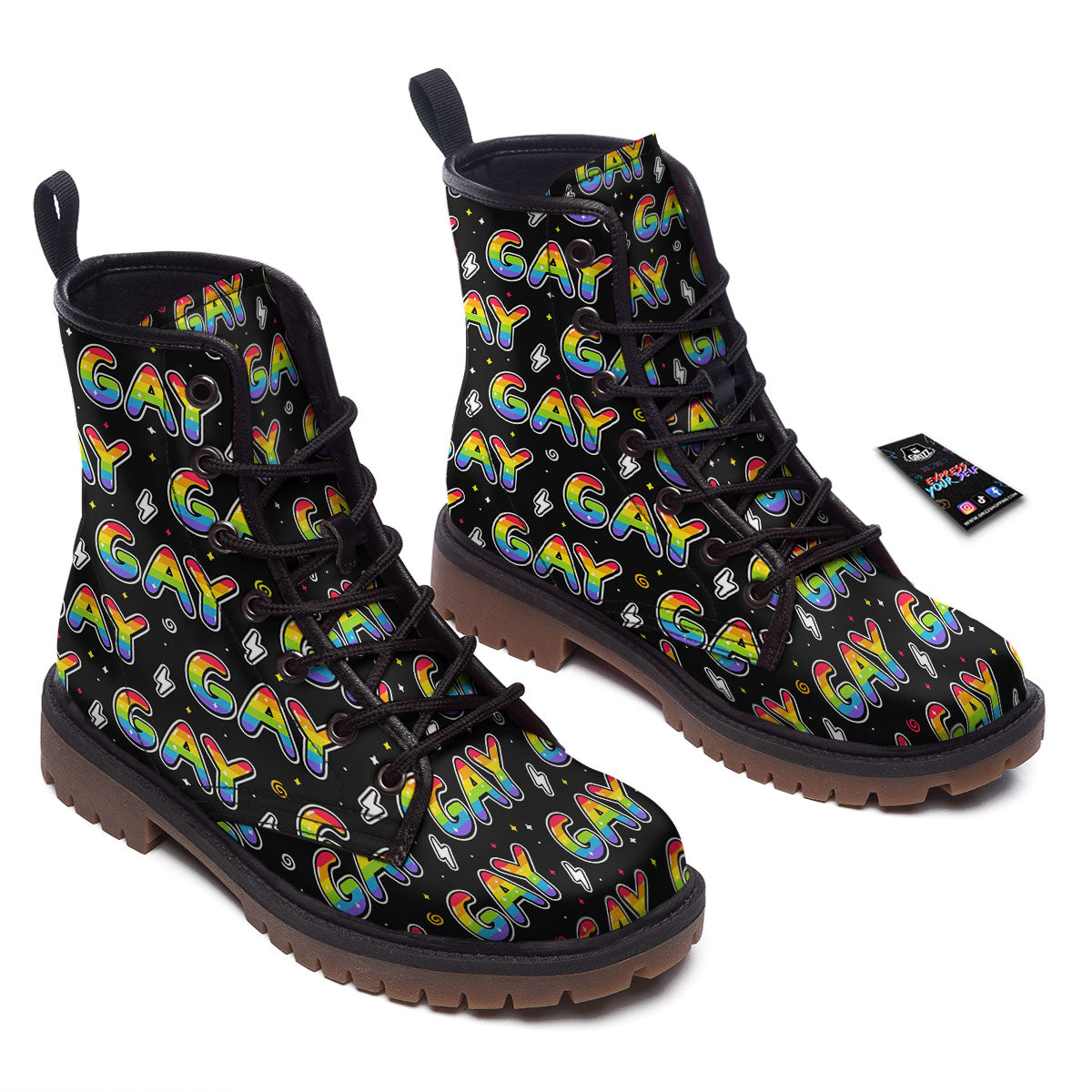 Gay Pride Rainbow Print Pattern Work Boots-grizzshop