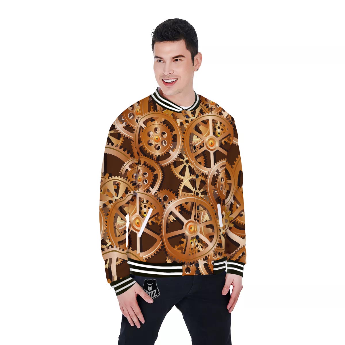 Gears And Steampunk Cogs Print Baseball Jacket-grizzshop