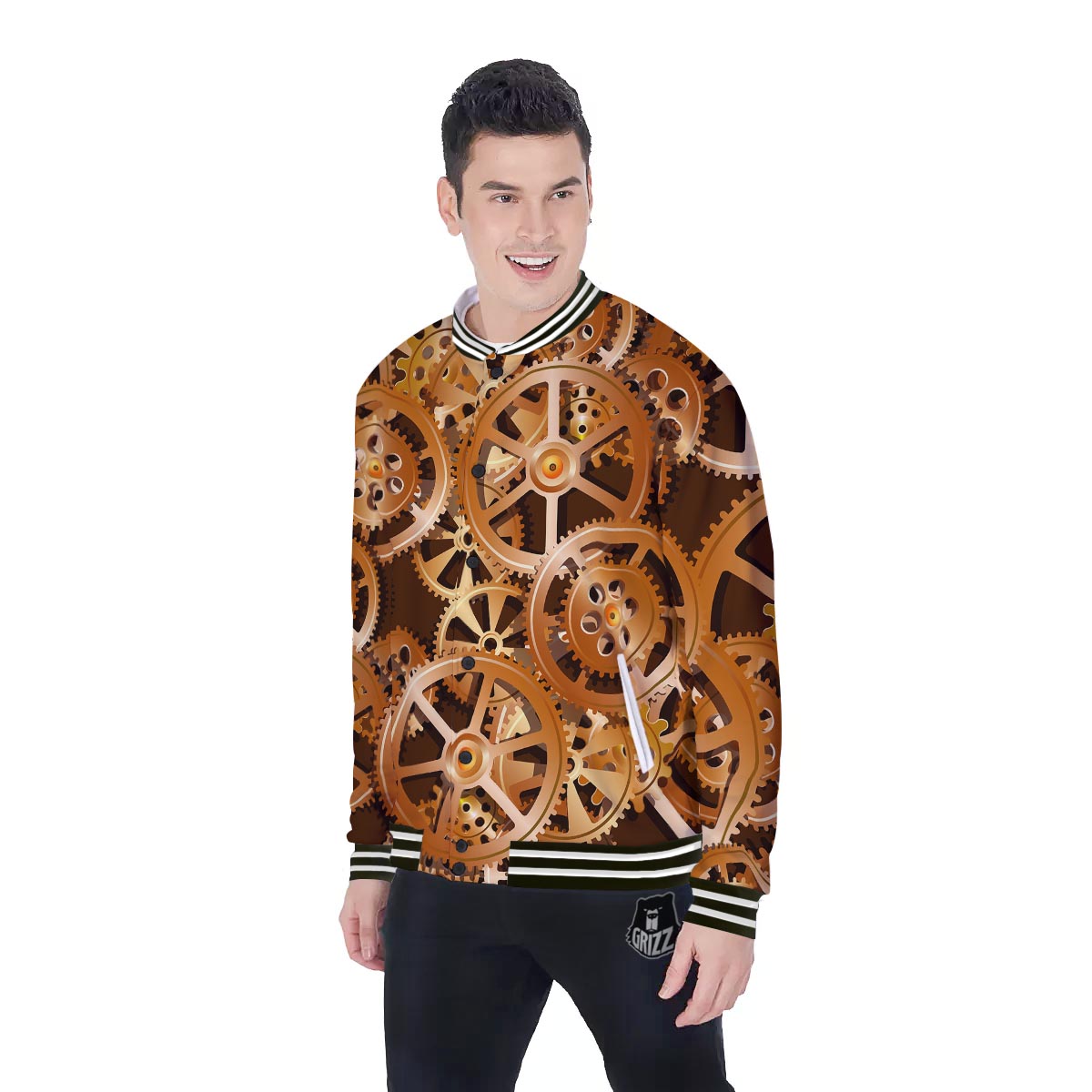 Gears And Steampunk Cogs Print Baseball Jacket-grizzshop