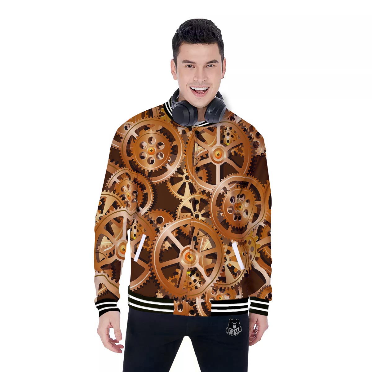 Gears And Steampunk Cogs Print Baseball Jacket-grizzshop
