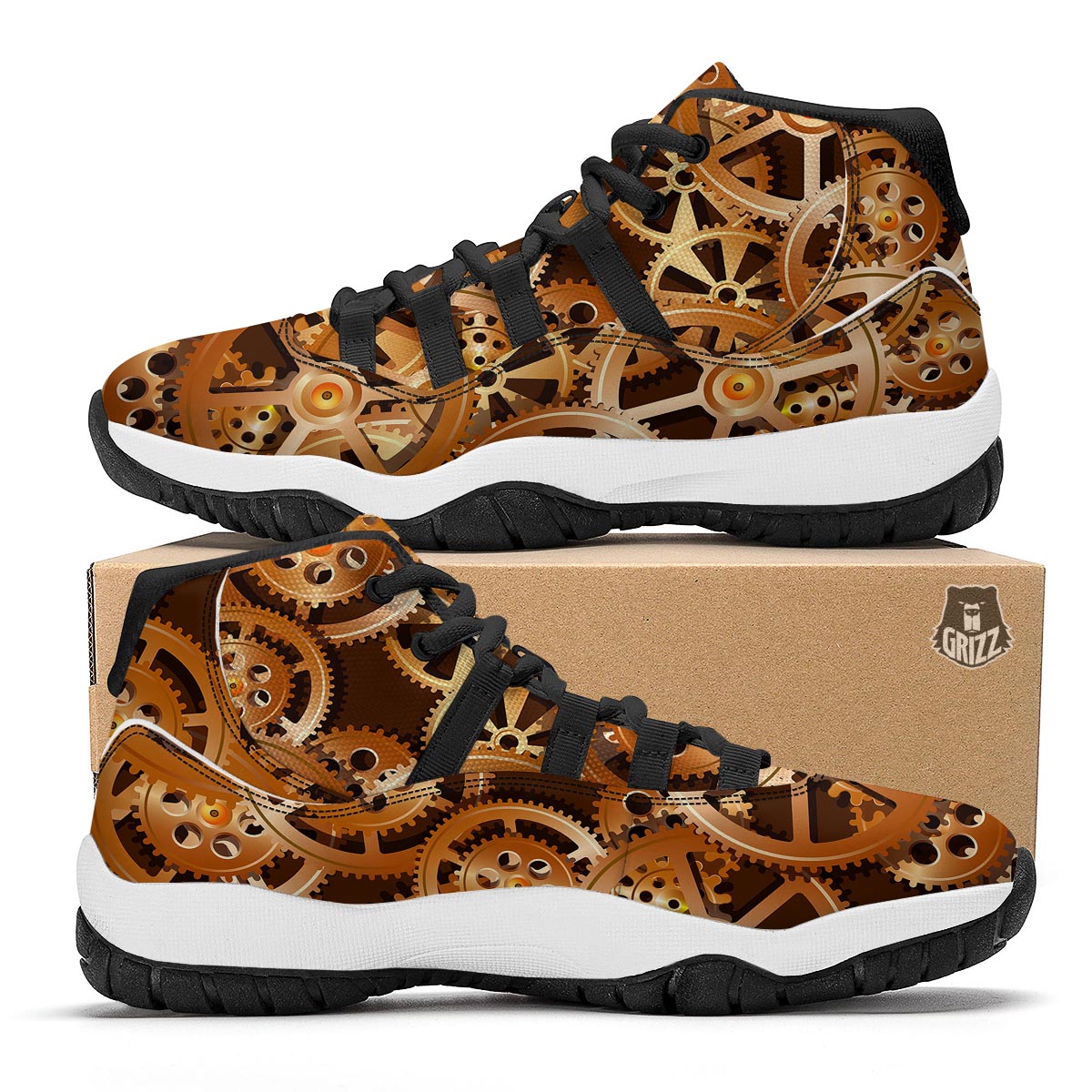 Gears And Steampunk Cogs Print Black Bball Shoes-grizzshop