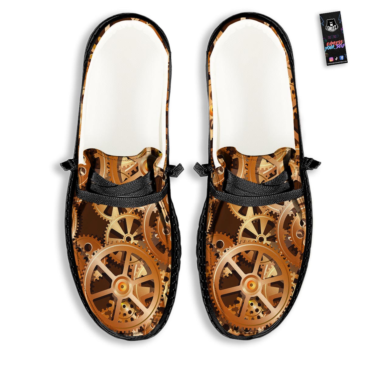 Gears And Steampunk Cogs Print Black Loafers-grizzshop