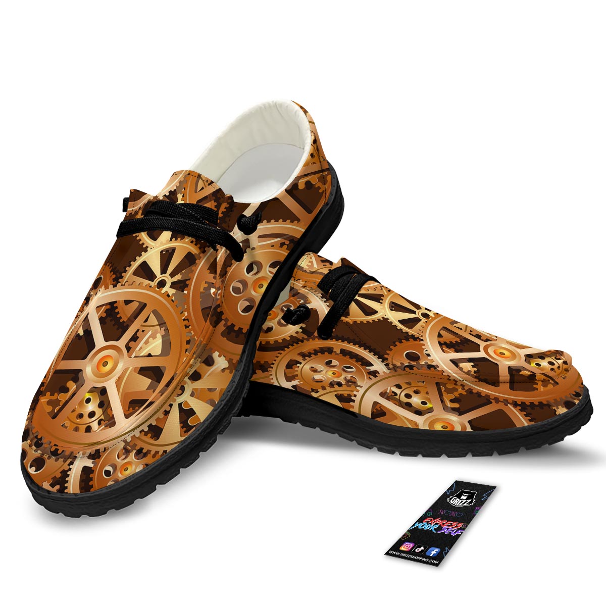 Gears And Steampunk Cogs Print Black Loafers-grizzshop