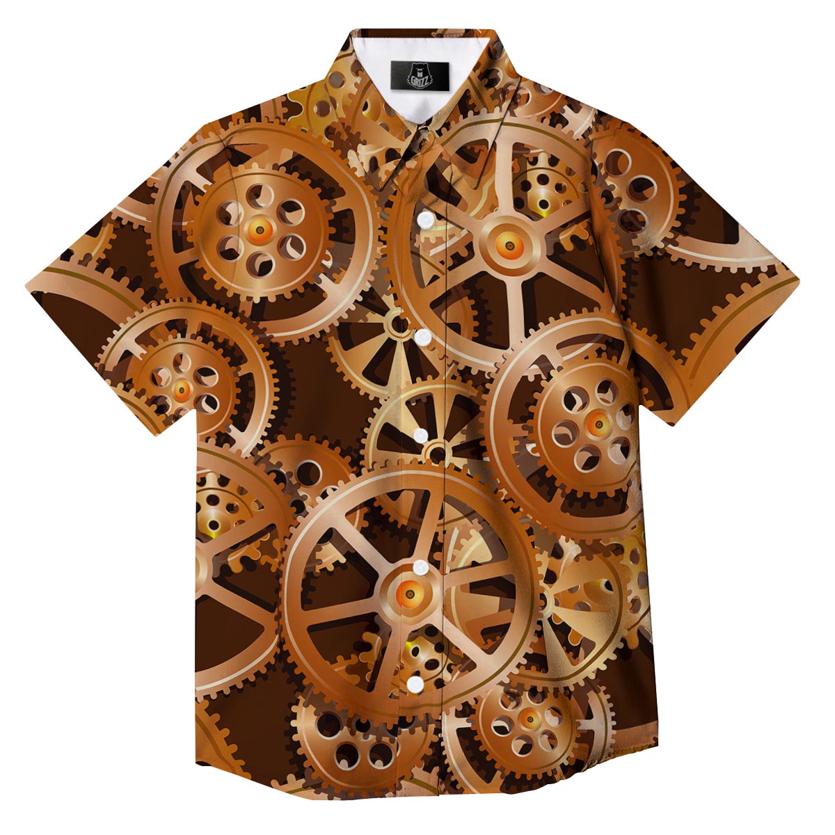 Gears And Steampunk Cogs Print Button Up Shirt-grizzshop