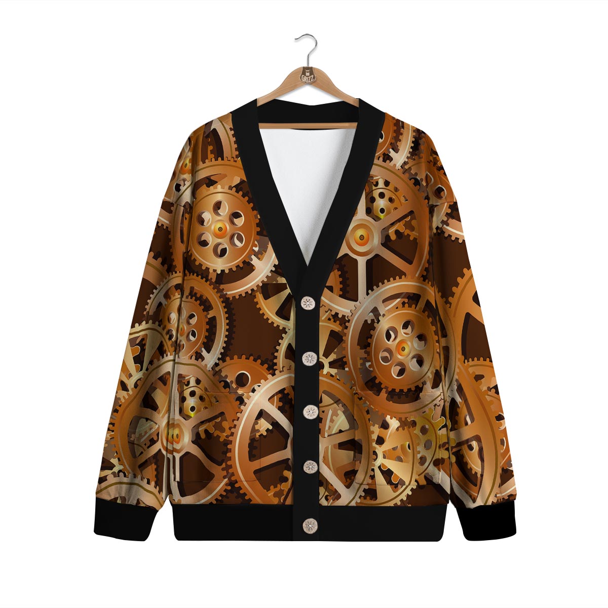 Gears And Steampunk Cogs Print Cardigan-grizzshop
