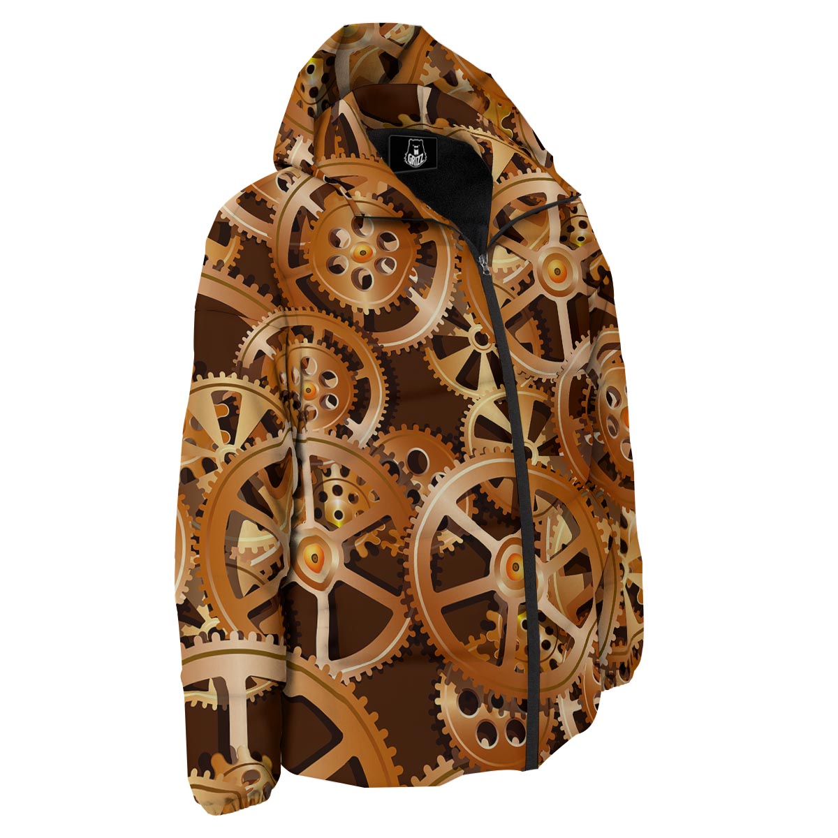Gears And Steampunk Cogs Print Down Jacket-grizzshop