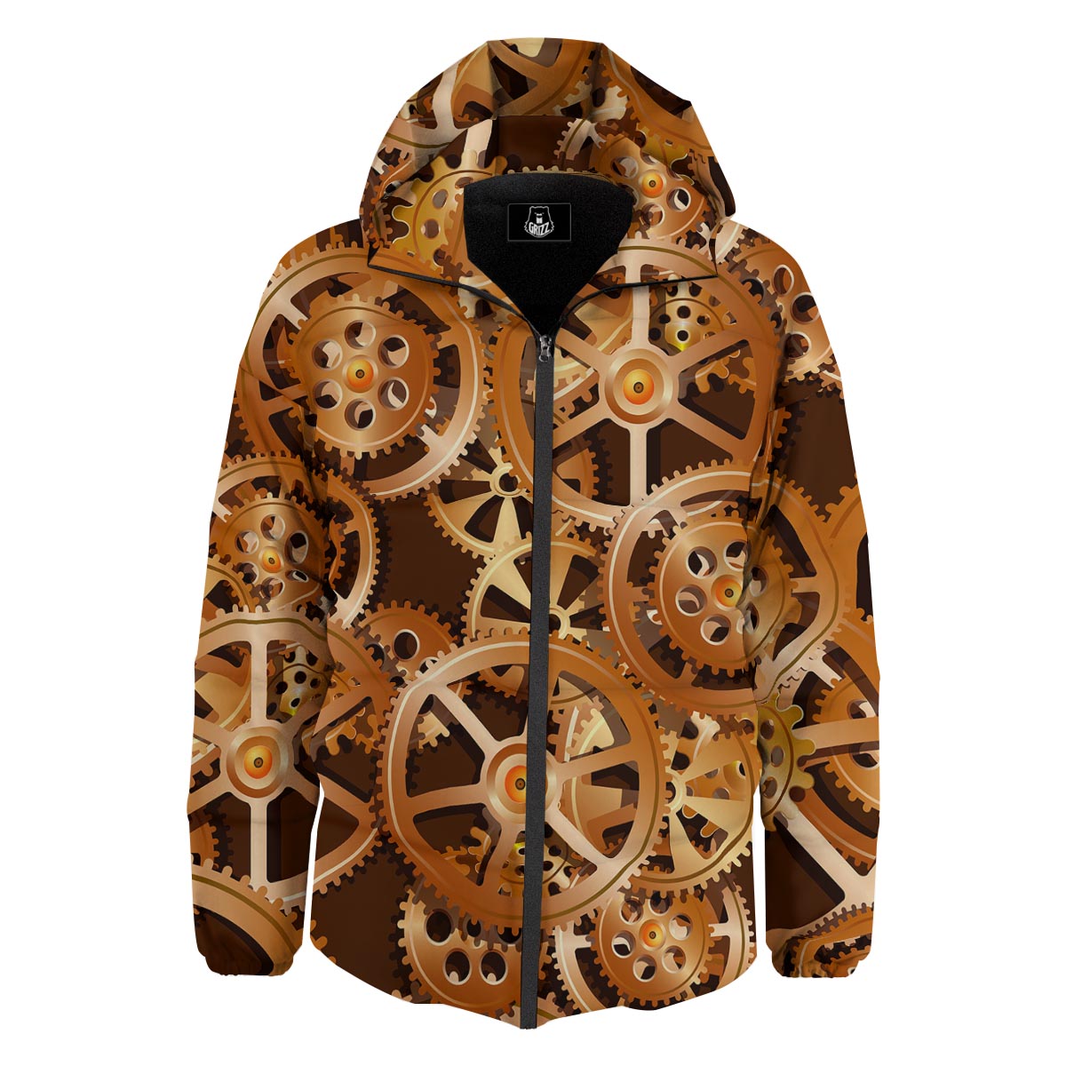 Gears And Steampunk Cogs Print Down Jacket-grizzshop