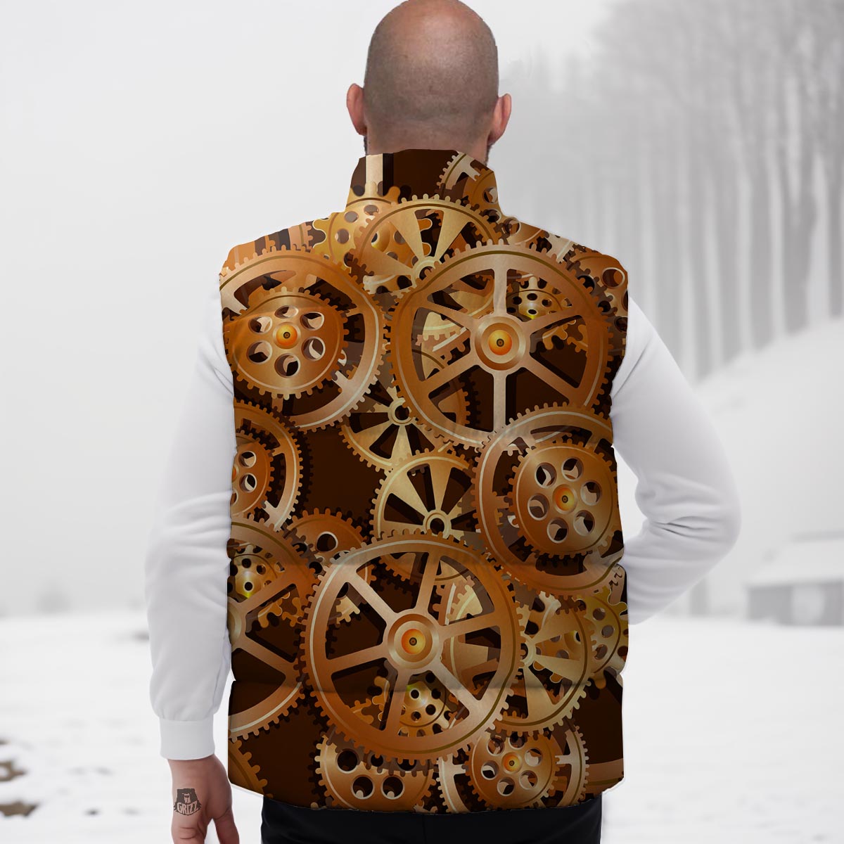 Gears And Steampunk Cogs Print Down Vest