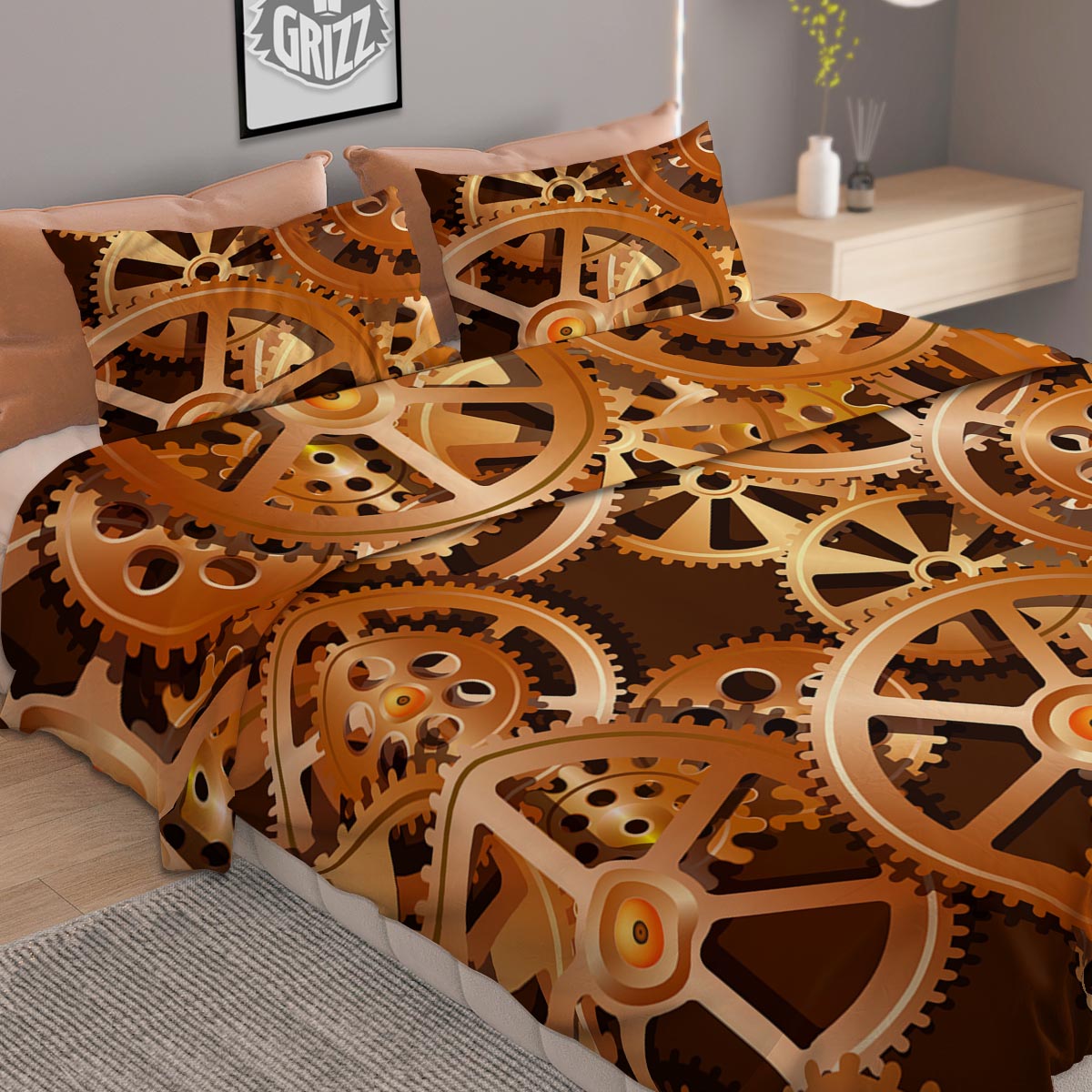 Gears And Steampunk Cogs Print Duvet Cover Bedding Set