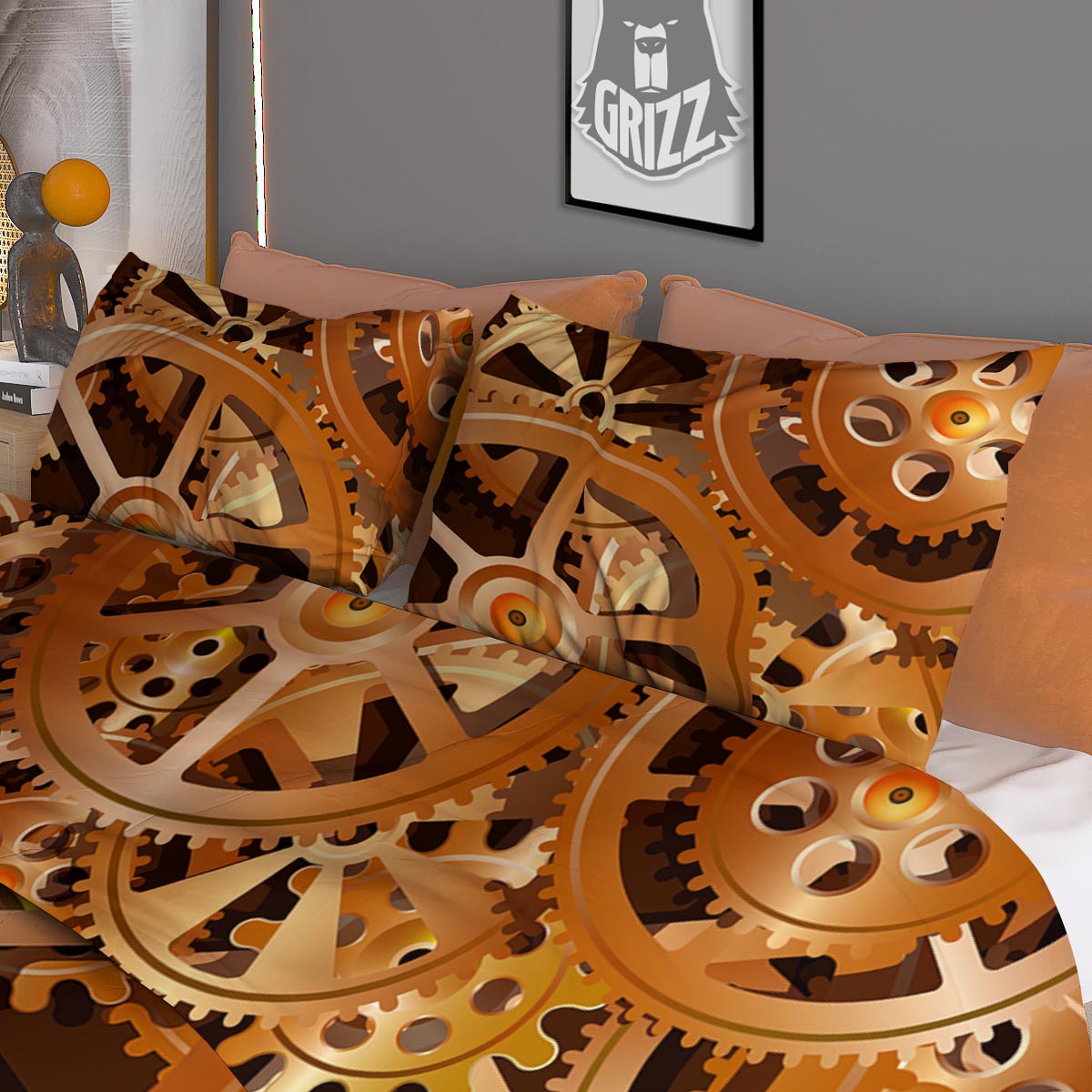 Gears And Steampunk Cogs Print Duvet Cover Bedding Set