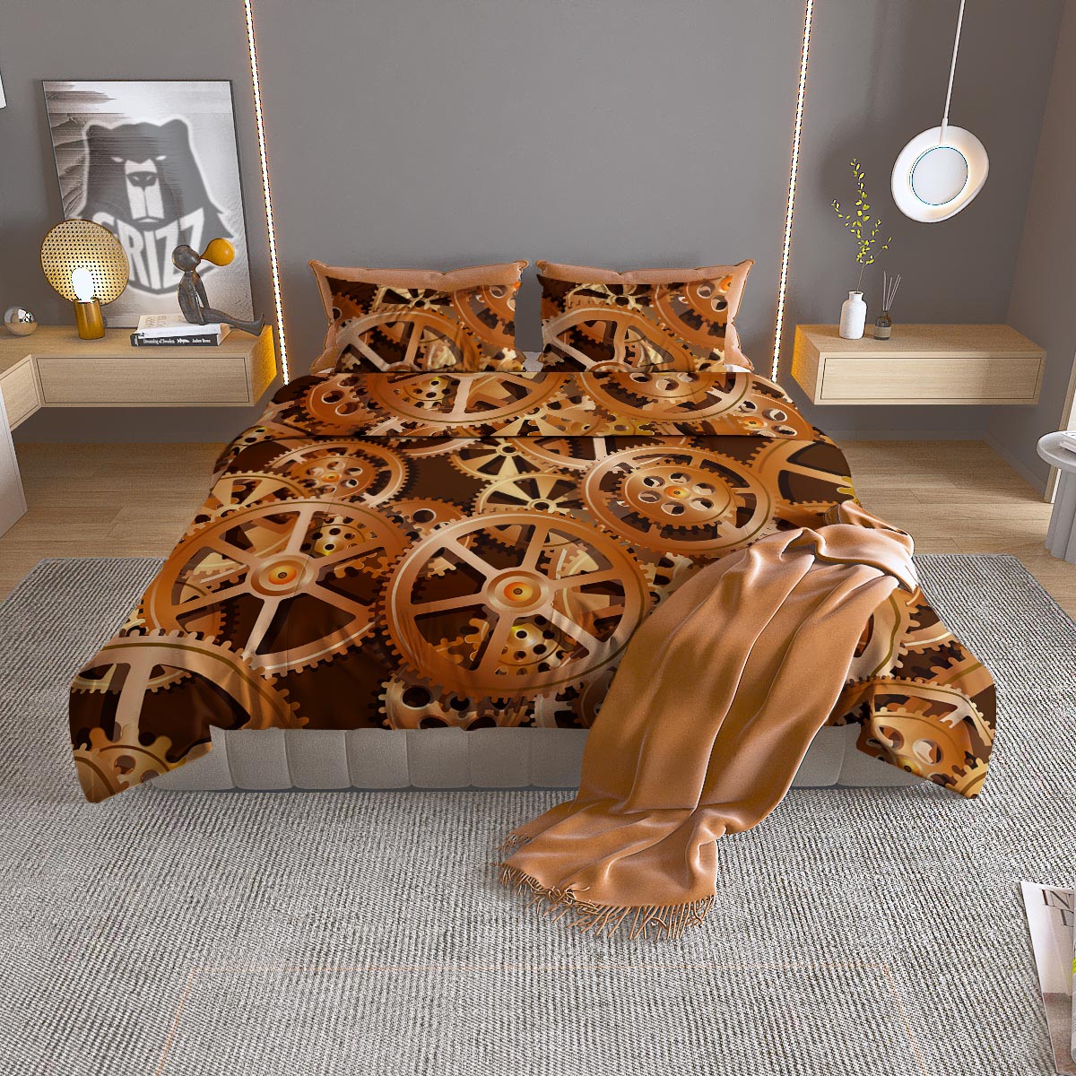 Gears And Steampunk Cogs Print Duvet Cover Bedding Set