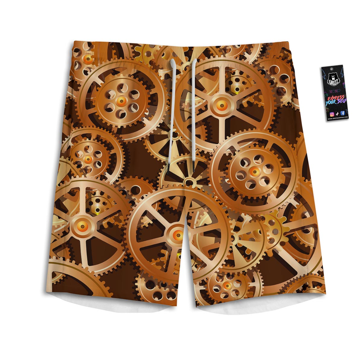 Gears And Steampunk Cogs Print Men's Athletic Shorts