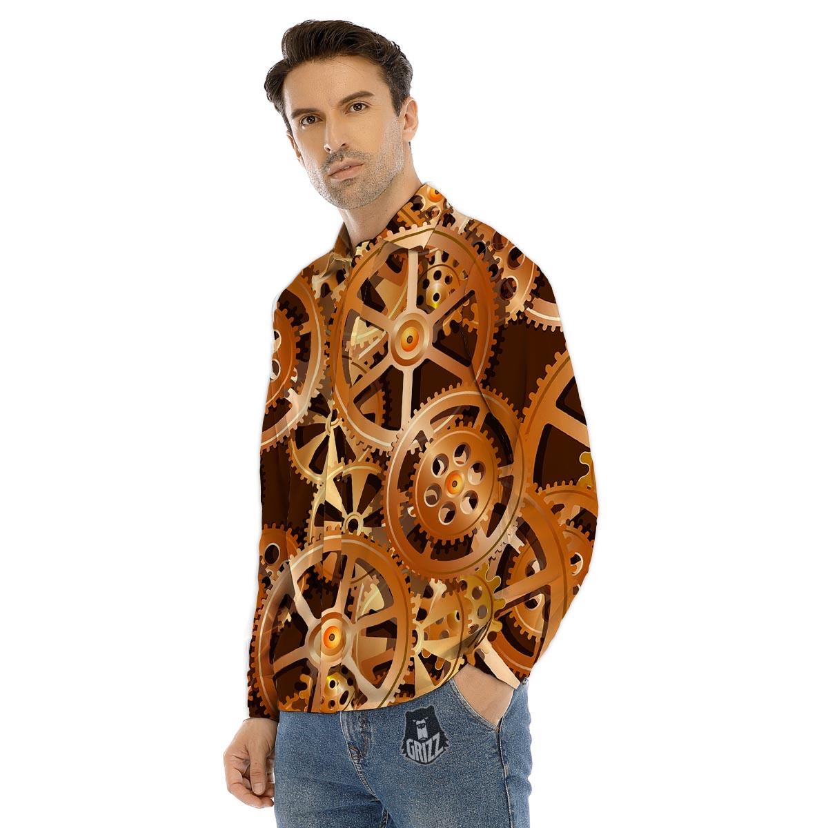 Gears And Steampunk Cogs Print Men's Dress Shirts-grizzshop