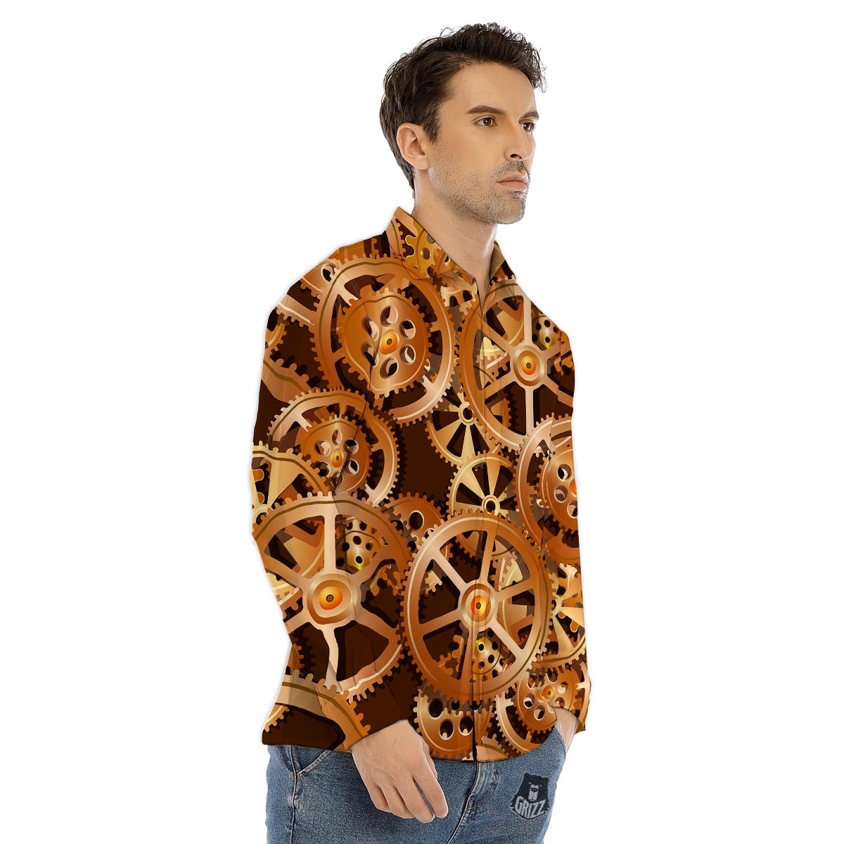 Gears And Steampunk Cogs Print Men's Dress Shirts-grizzshop