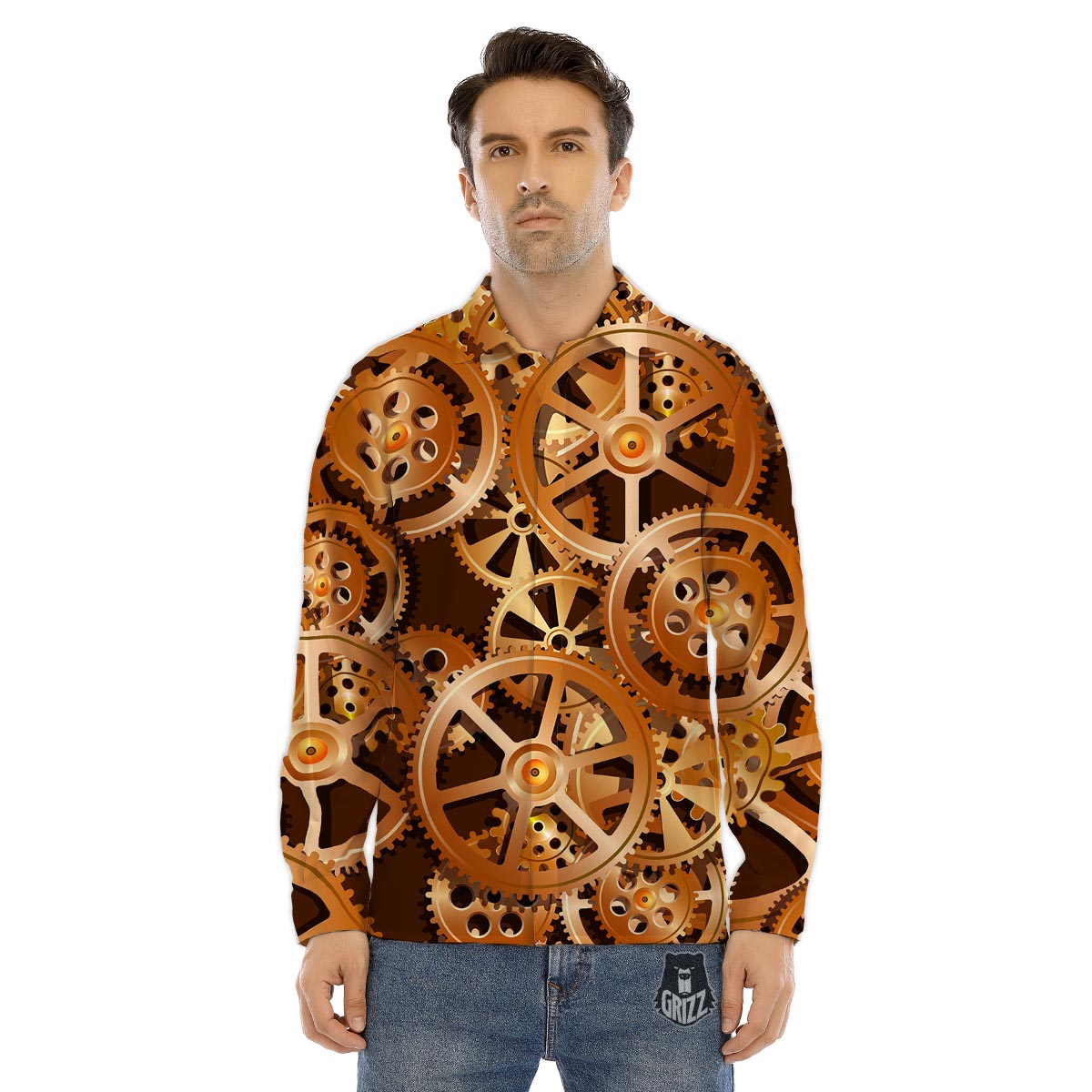 Gears And Steampunk Cogs Print Men's Dress Shirts-grizzshop