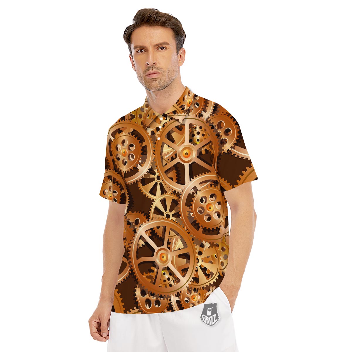 Gears And Steampunk Cogs Print Men's Golf Shirts-grizzshop
