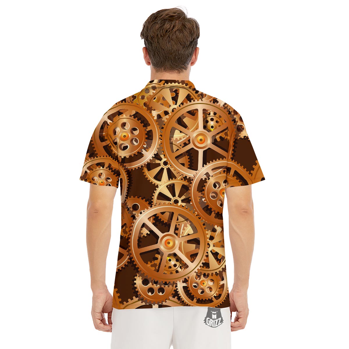 Gears And Steampunk Cogs Print Men's Golf Shirts-grizzshop