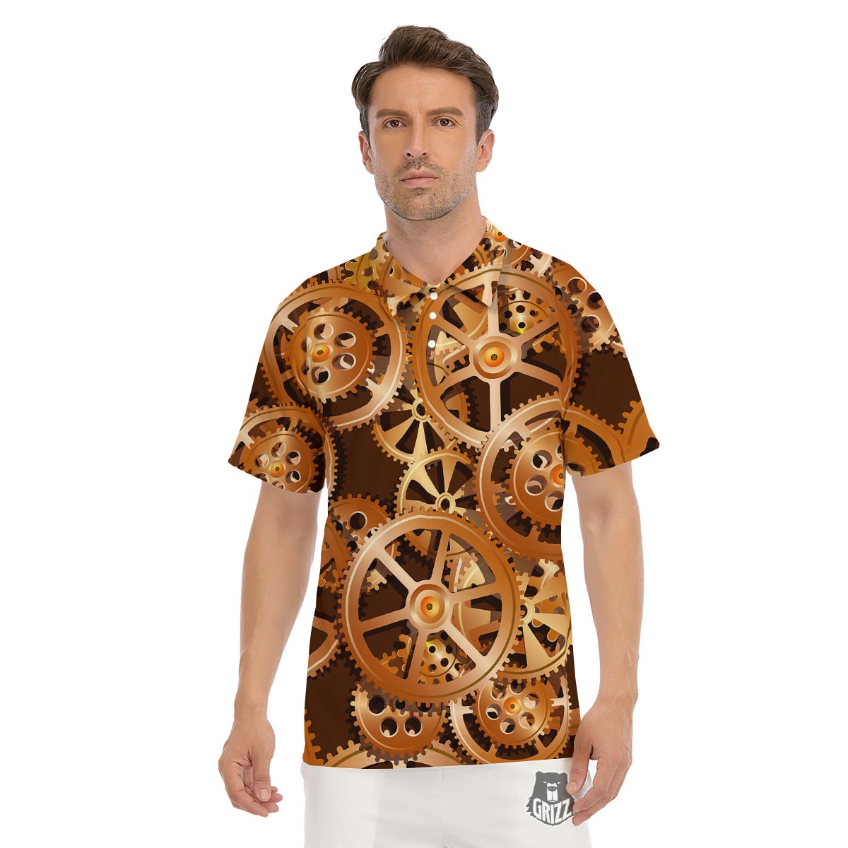 Gears And Steampunk Cogs Print Men's Golf Shirts-grizzshop