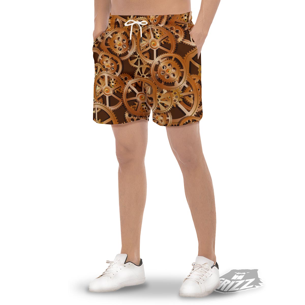 Gears And Steampunk Cogs Print Men's Gym Shorts-grizzshop