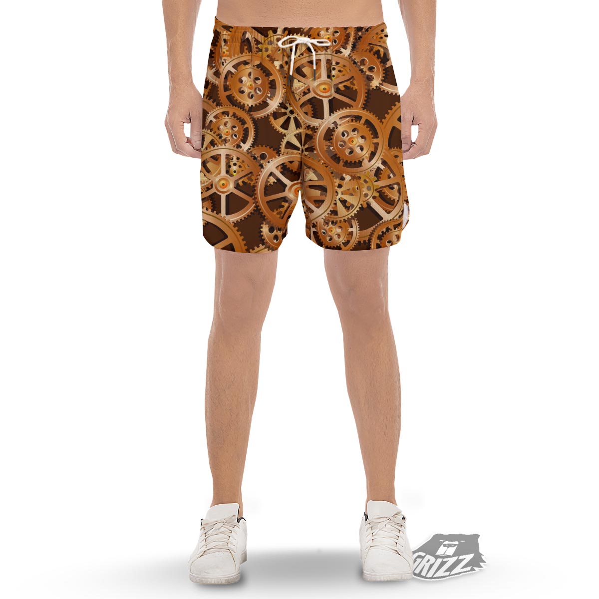 Gears And Steampunk Cogs Print Men's Gym Shorts-grizzshop
