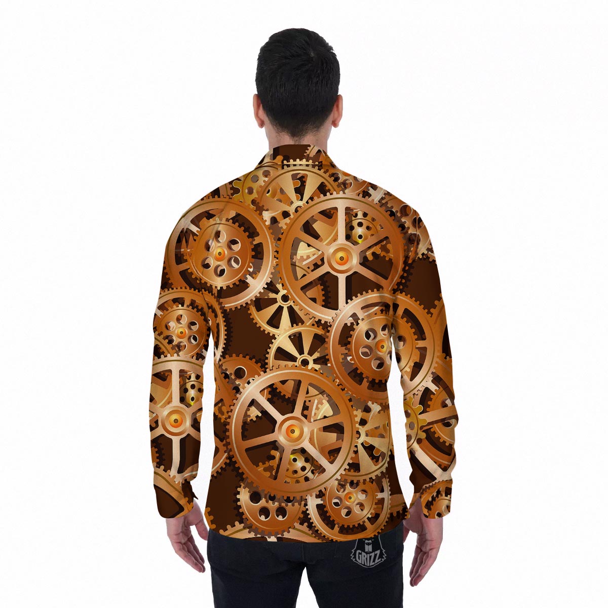 Gears And Steampunk Cogs Print Men's Long Sleeve Shirts-grizzshop