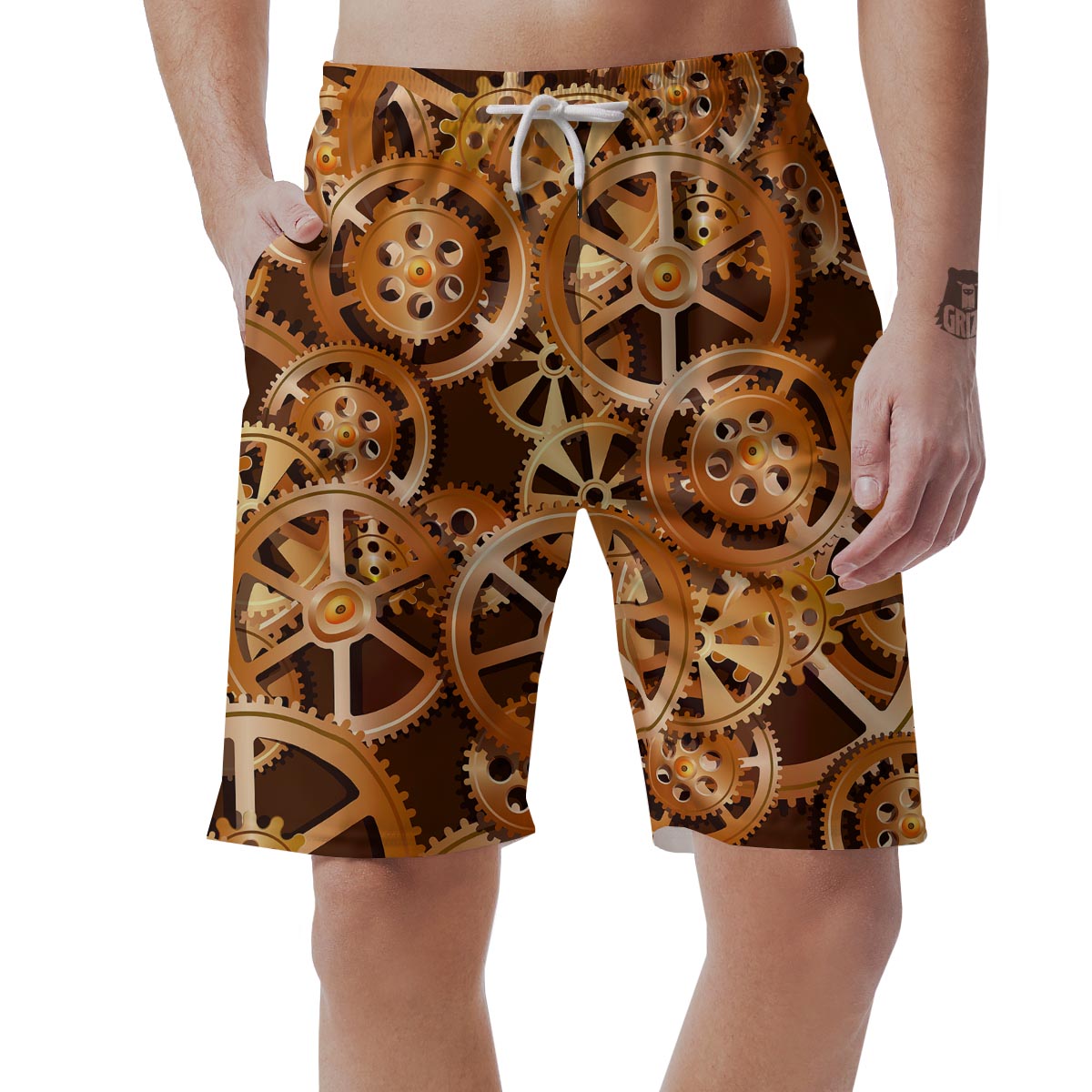 Gears And Steampunk Cogs Print Men's Shorts-grizzshop