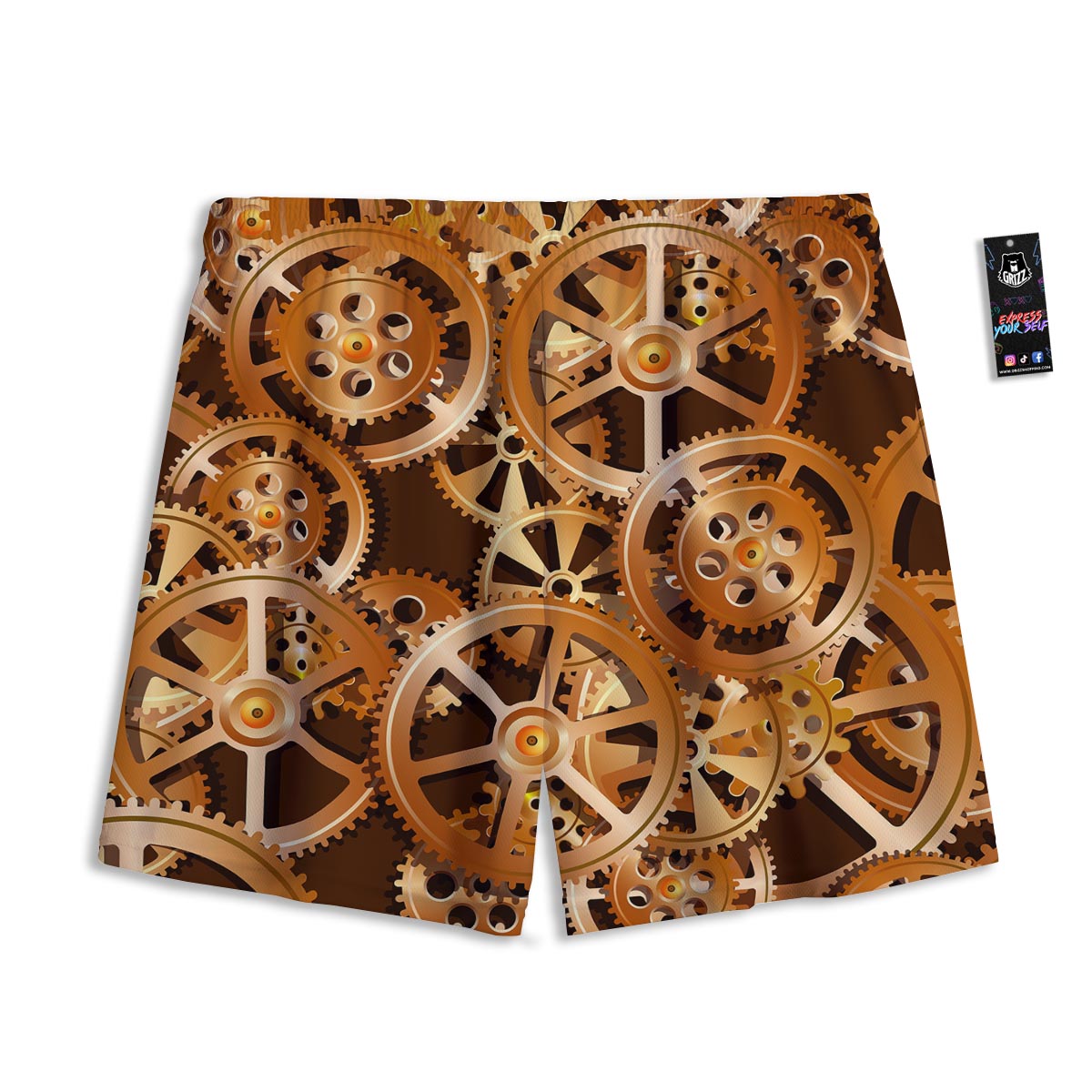 Gears And Steampunk Cogs Print Mesh Shorts