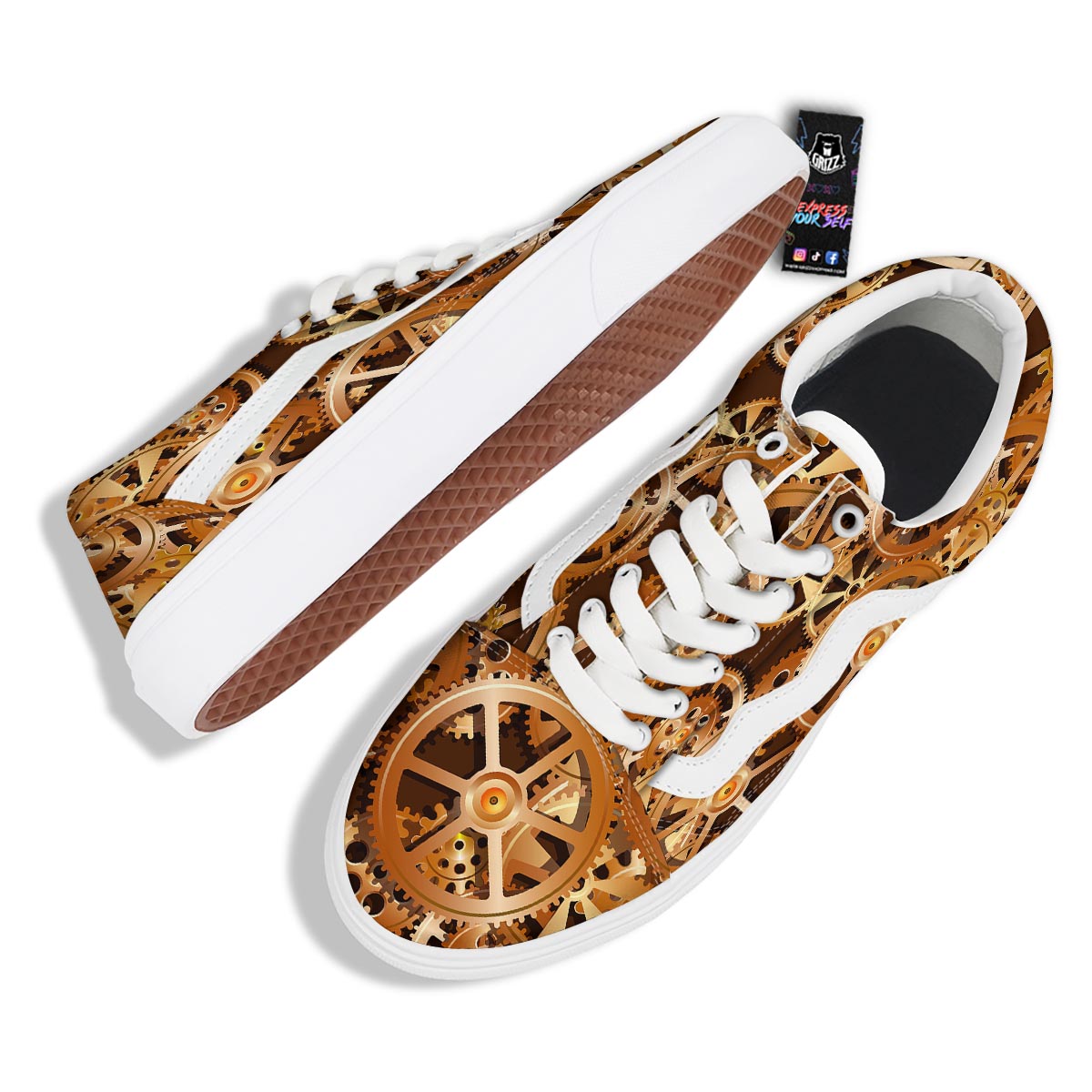 Gears And Steampunk Cogs Print Skate Shoes-grizzshop