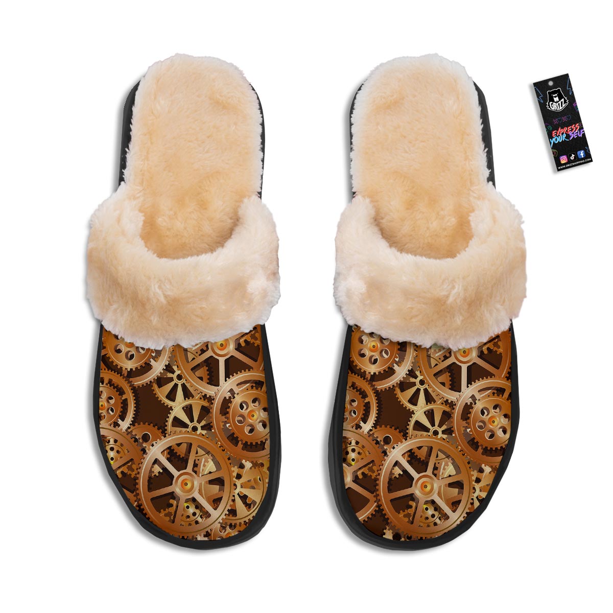 Gears And Steampunk Cogs Print Slippers-grizzshop