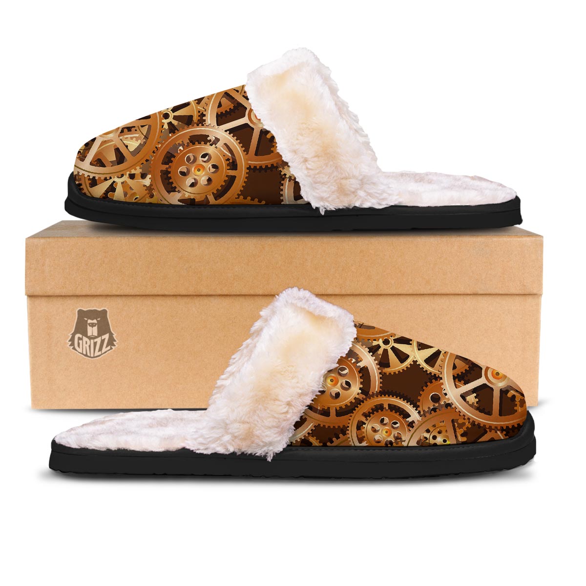 Gears And Steampunk Cogs Print Slippers-grizzshop