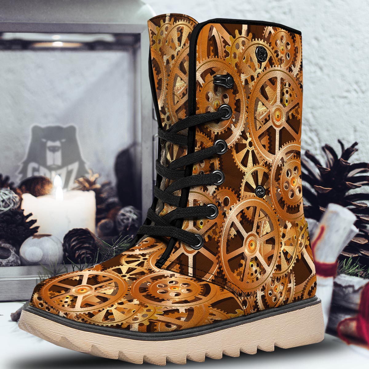 Gears And Steampunk Cogs Print Snow Boots-grizzshop