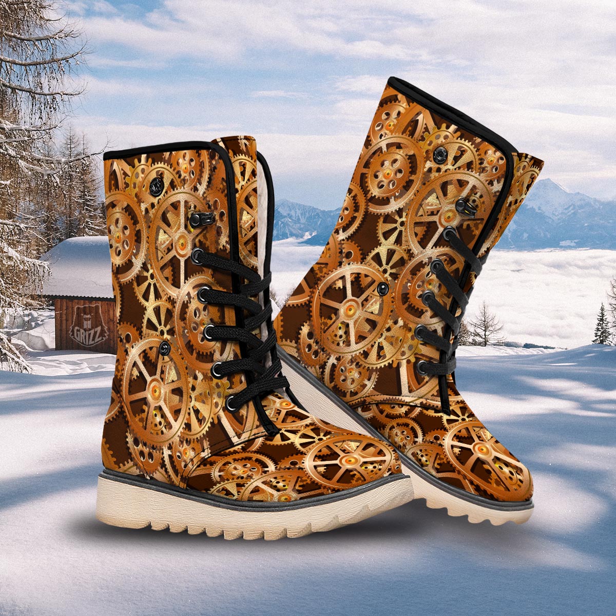 Gears And Steampunk Cogs Print Snow Boots-grizzshop