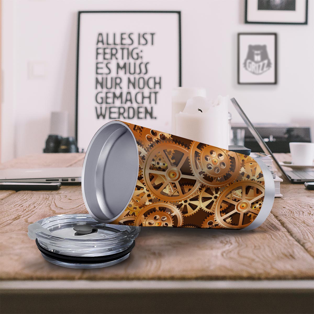Gears And Steampunk Cogs Print Tumbler-grizzshop