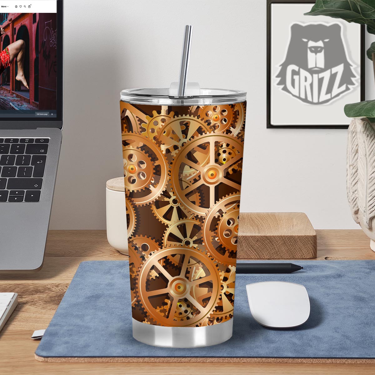 Gears And Steampunk Cogs Print Tumbler-grizzshop