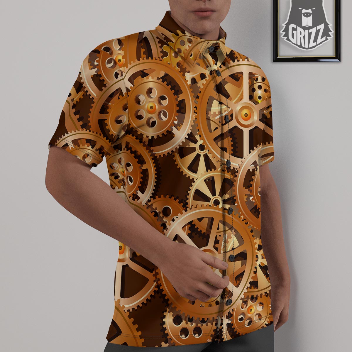 Gears And Steampunk Cogs Print Untucked Shirts-grizzshop