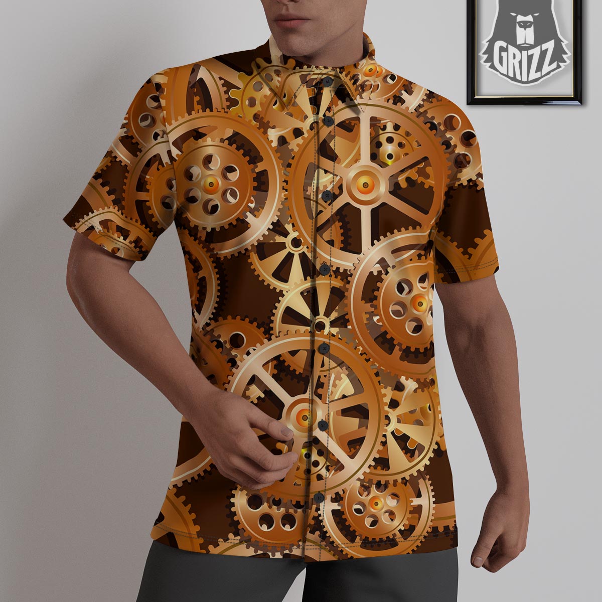 Gears And Steampunk Cogs Print Untucked Shirts-grizzshop