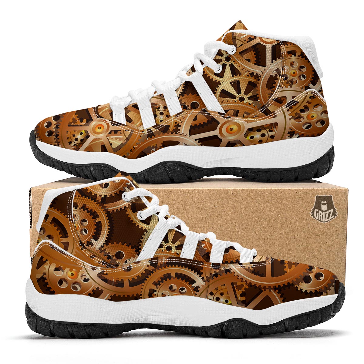 Gears And Steampunk Cogs Print White Bball Shoes-grizzshop