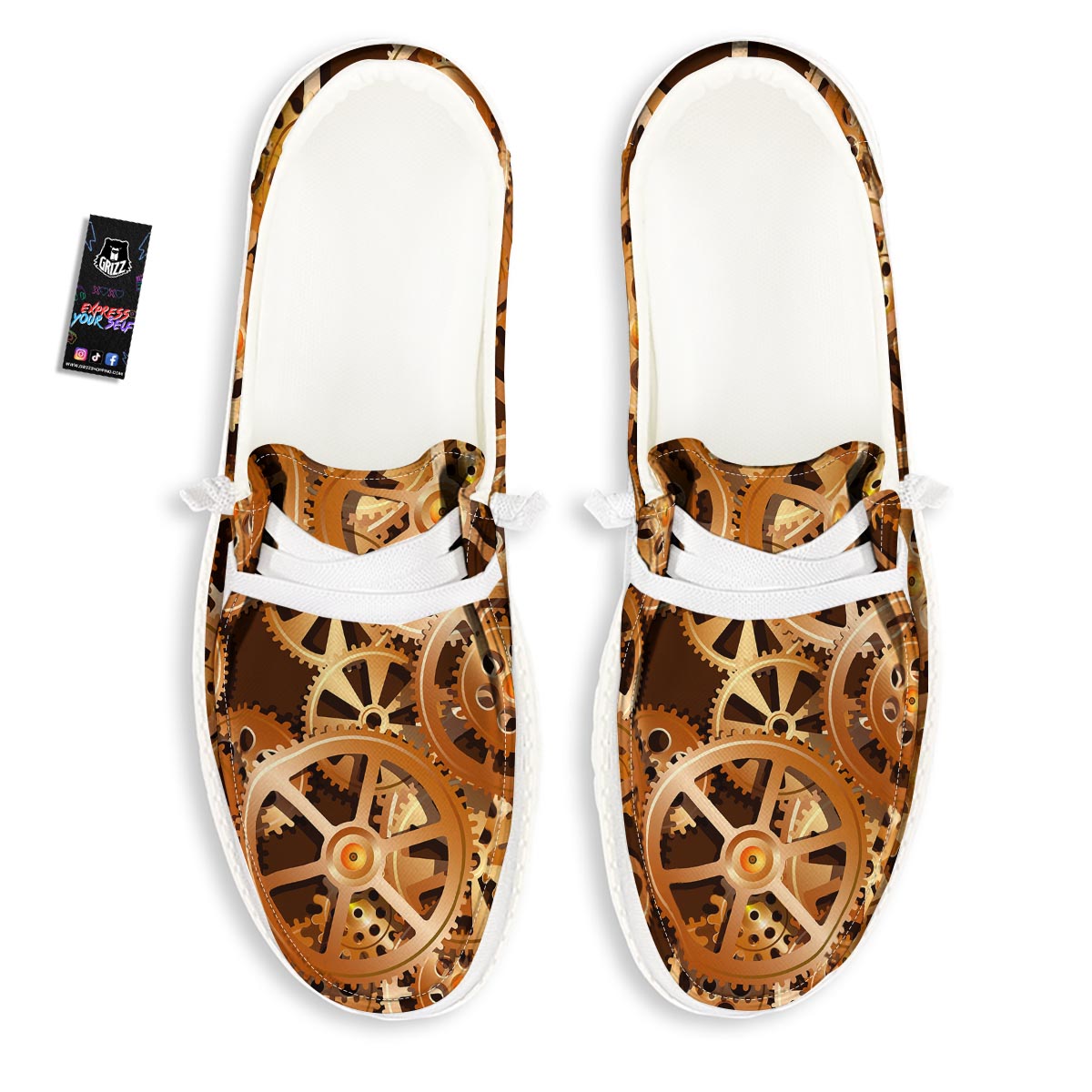 Gears And Steampunk Cogs Print White Loafers-grizzshop
