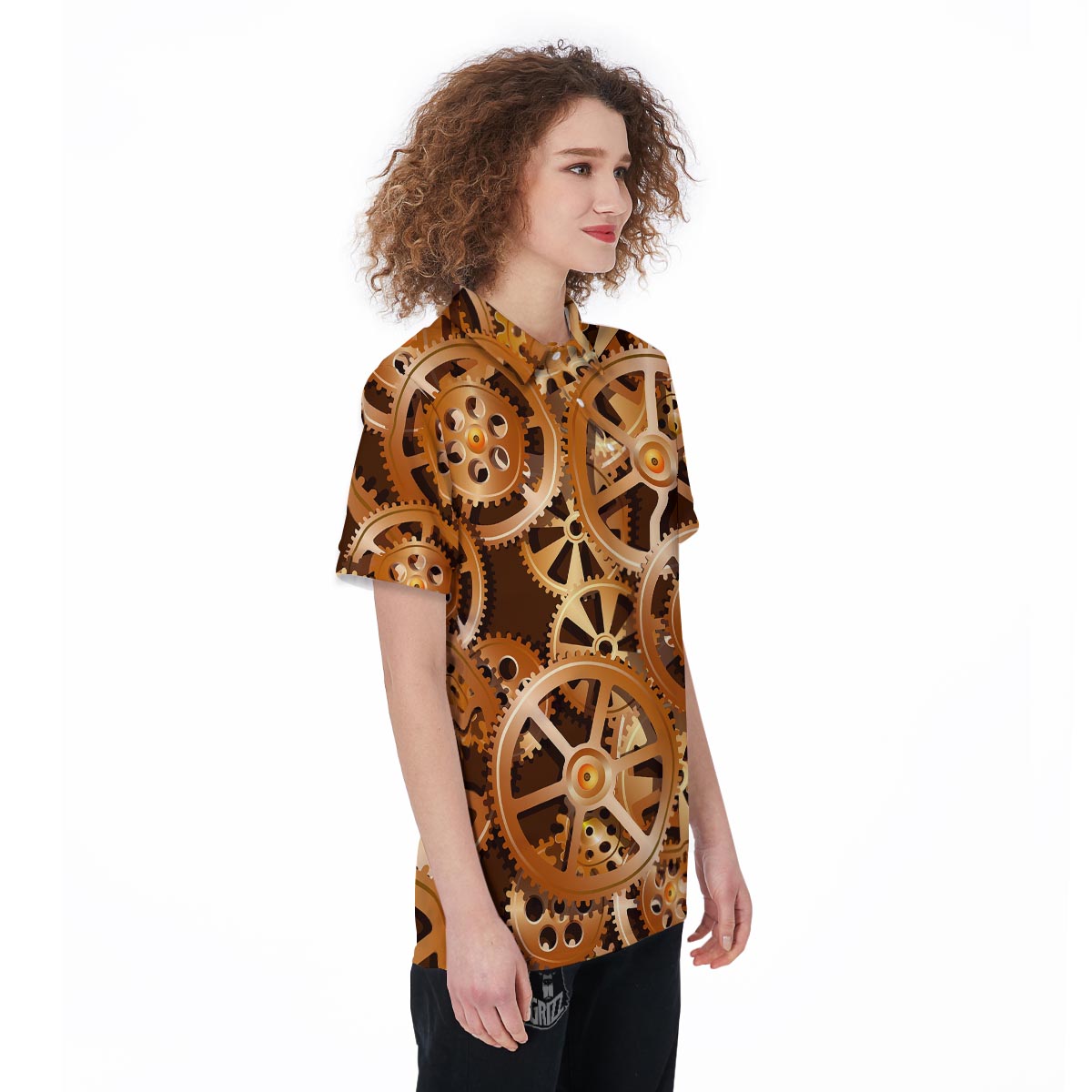Gears And Steampunk Cogs Print Women's Golf Shirts-grizzshop