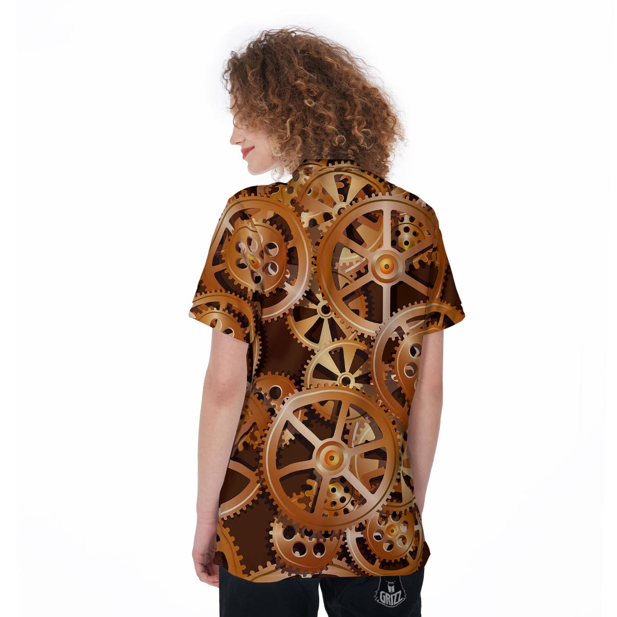 Gears And Steampunk Cogs Print Women's Golf Shirts-grizzshop