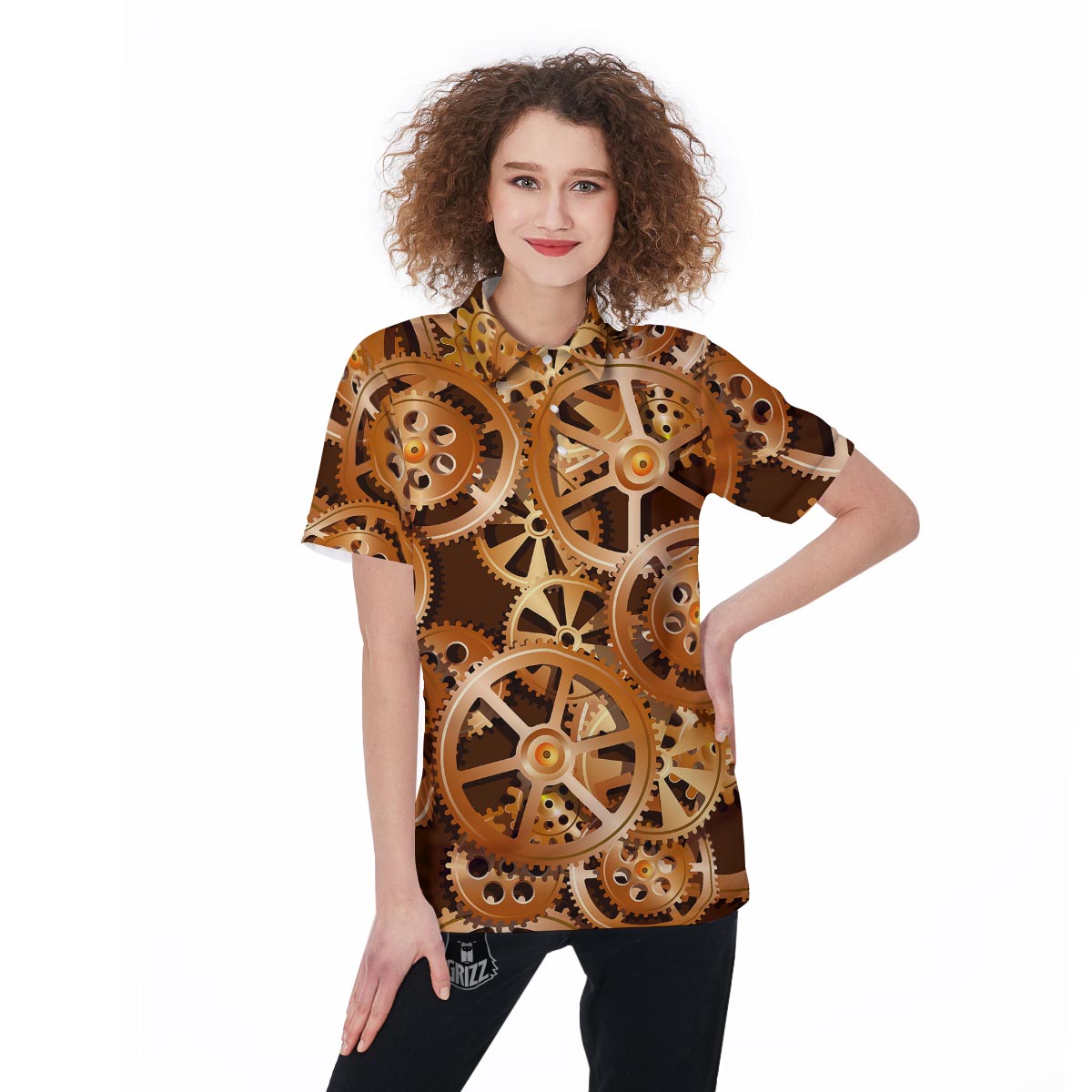 Gears And Steampunk Cogs Print Women's Golf Shirts-grizzshop