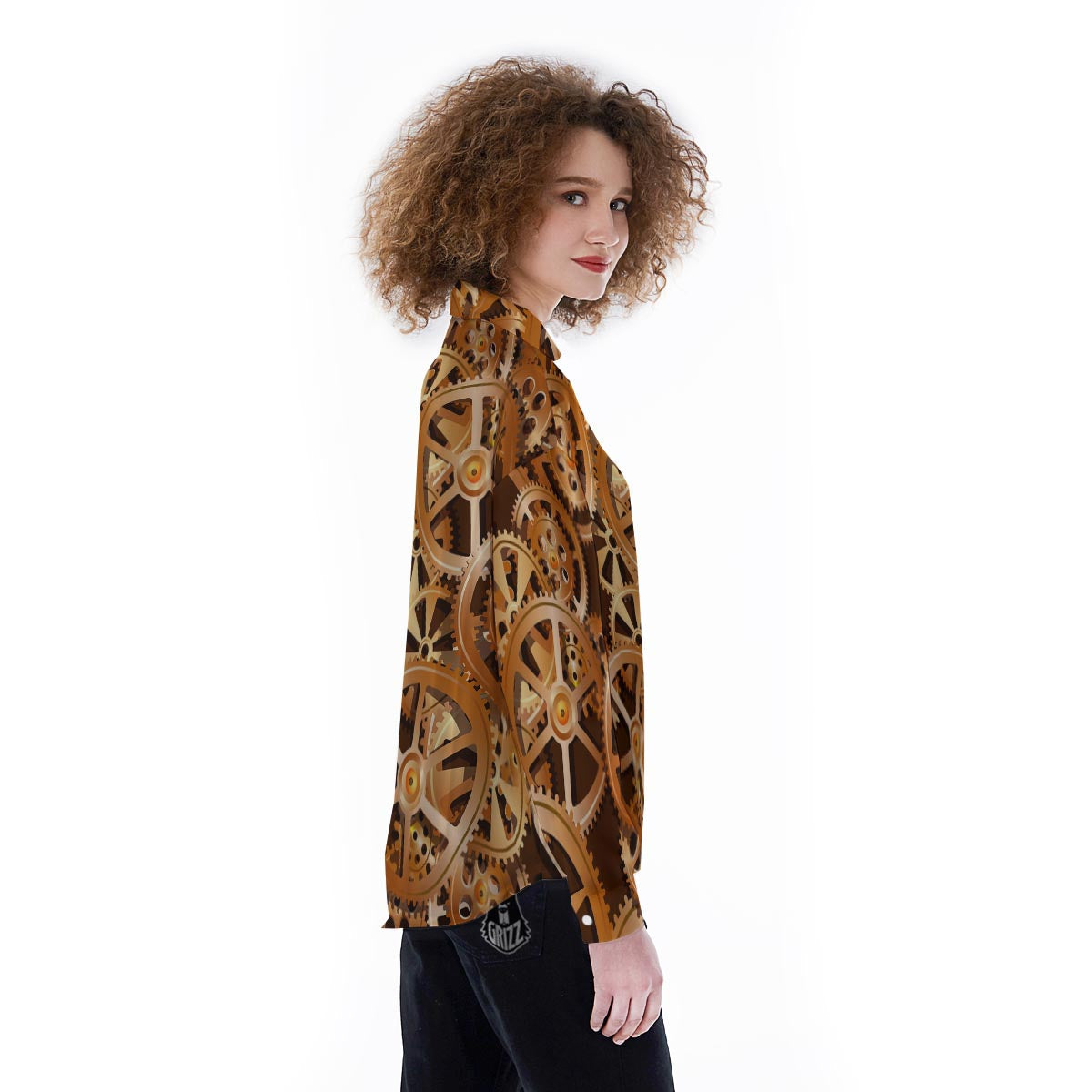 Gears And Steampunk Cogs Print Women's Long Sleeve Shirts-grizzshop