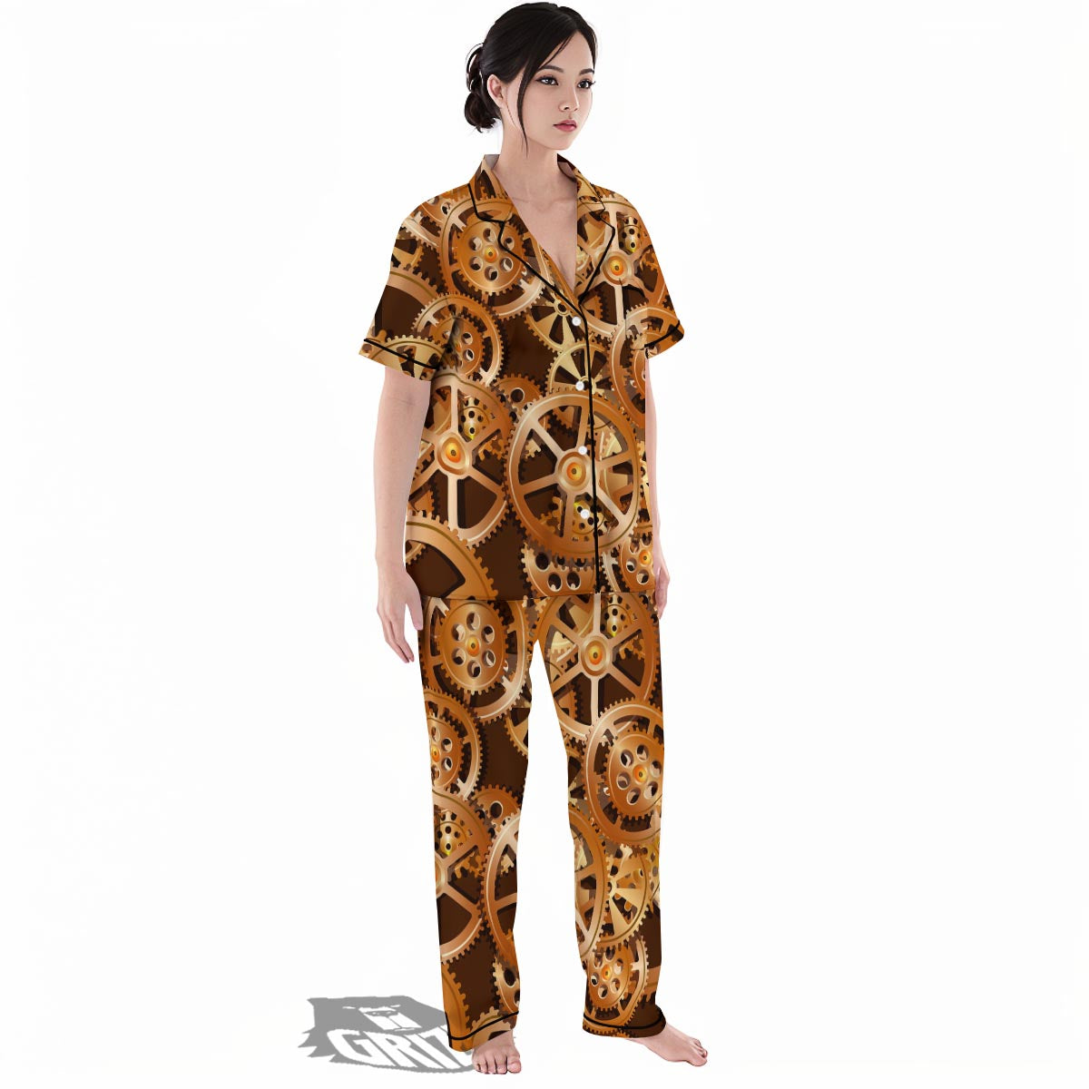 Gears And Steampunk Cogs Print Women's Pajamas Set-grizzshop