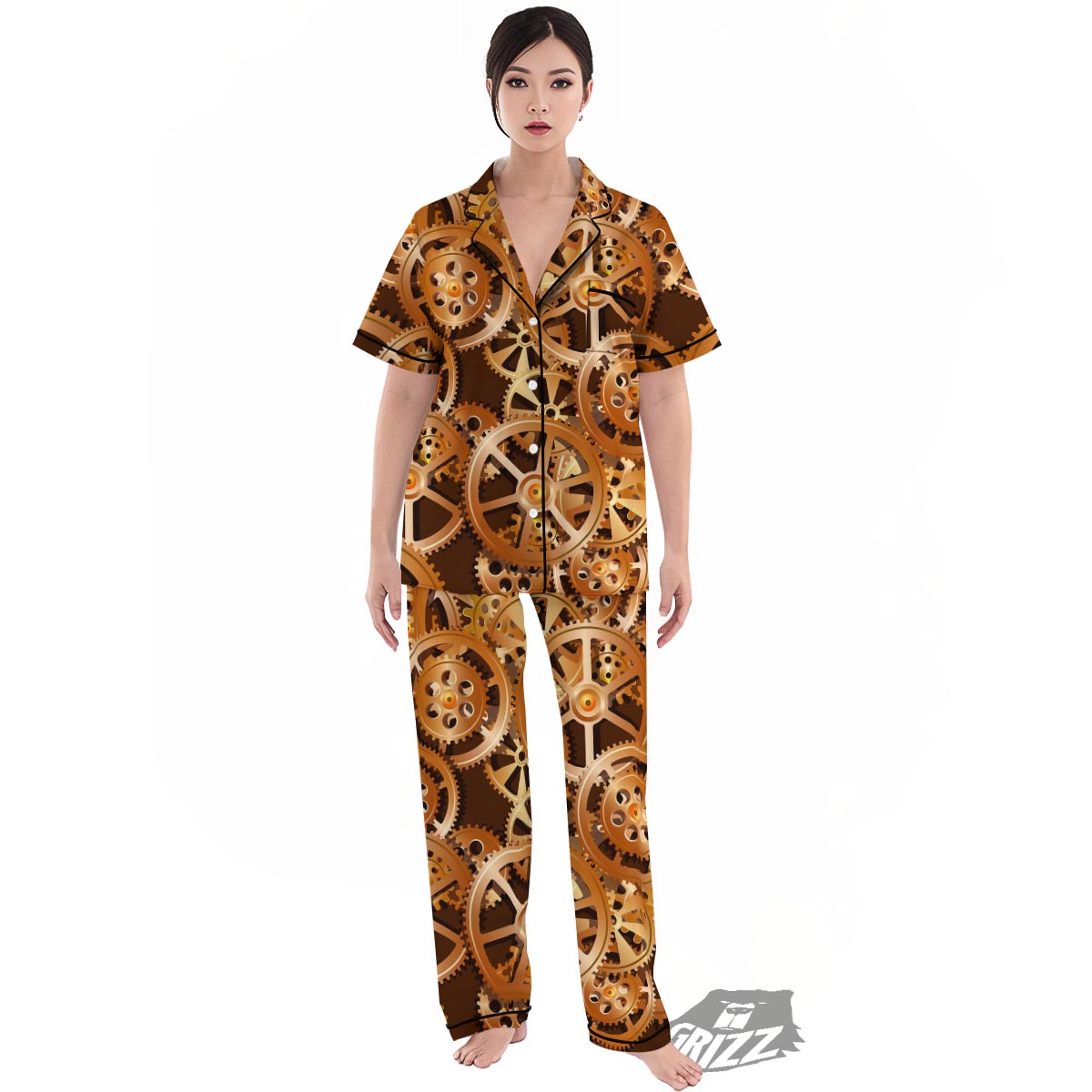 Gears And Steampunk Cogs Print Women's Pajamas Set-grizzshop