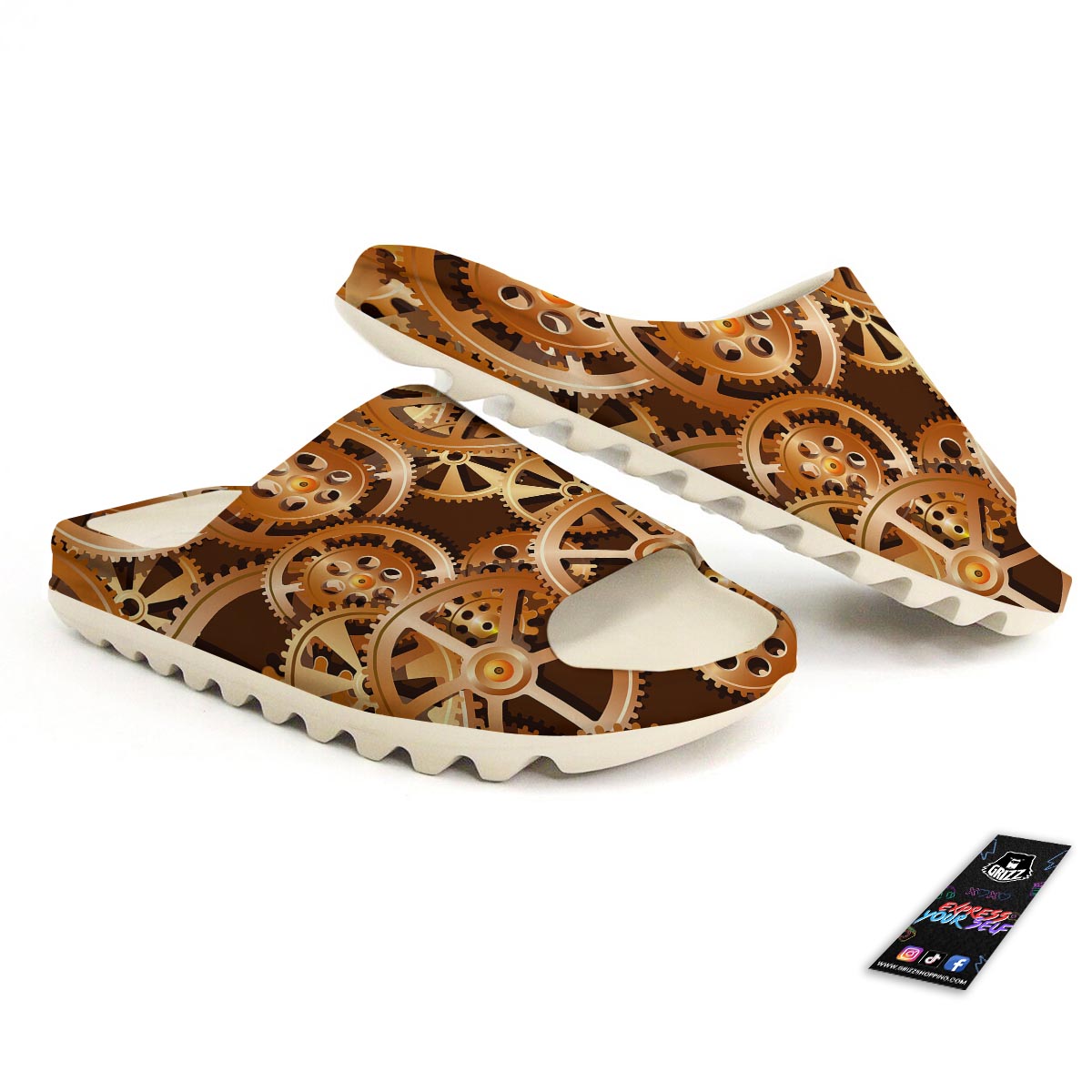 Gears And Steampunk Cogs Print Sandals-grizzshop