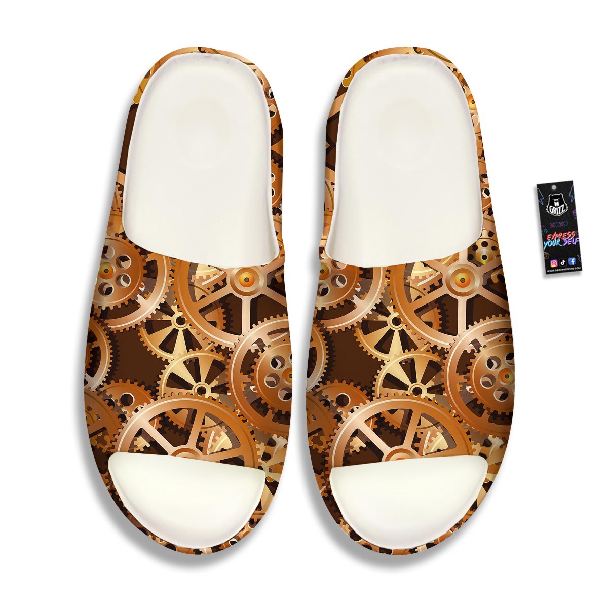 Gears And Steampunk Cogs Print Sandals-grizzshop
