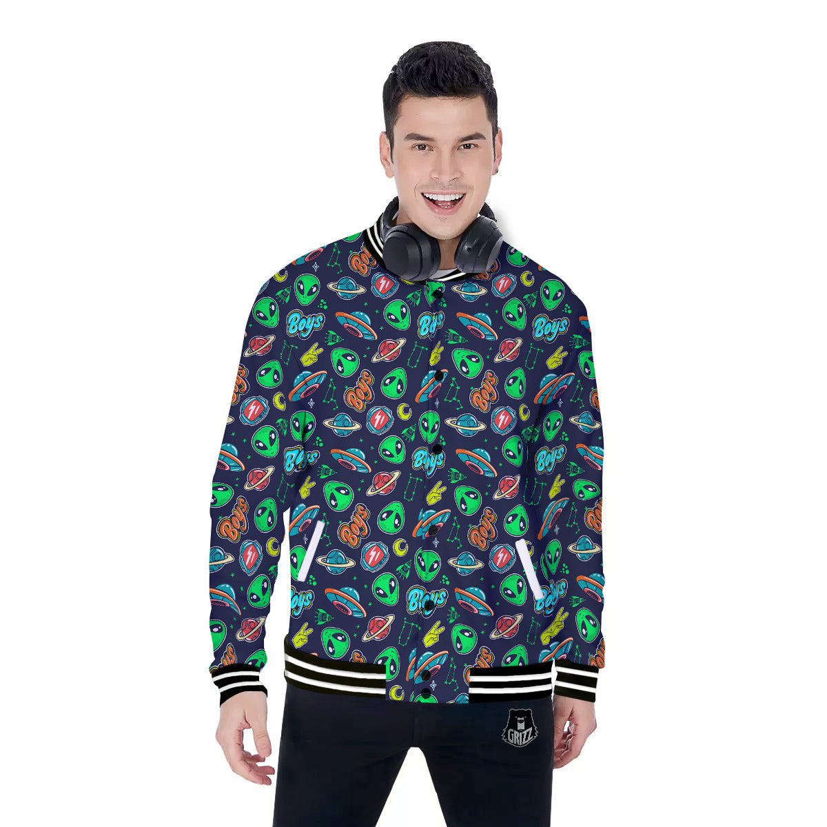 Geen Alien Ufo In Space Print Pattern Baseball Jacket-grizzshop